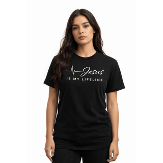 CAMISETA NEGRA JESUS IS MY LIFELINE / MUJER