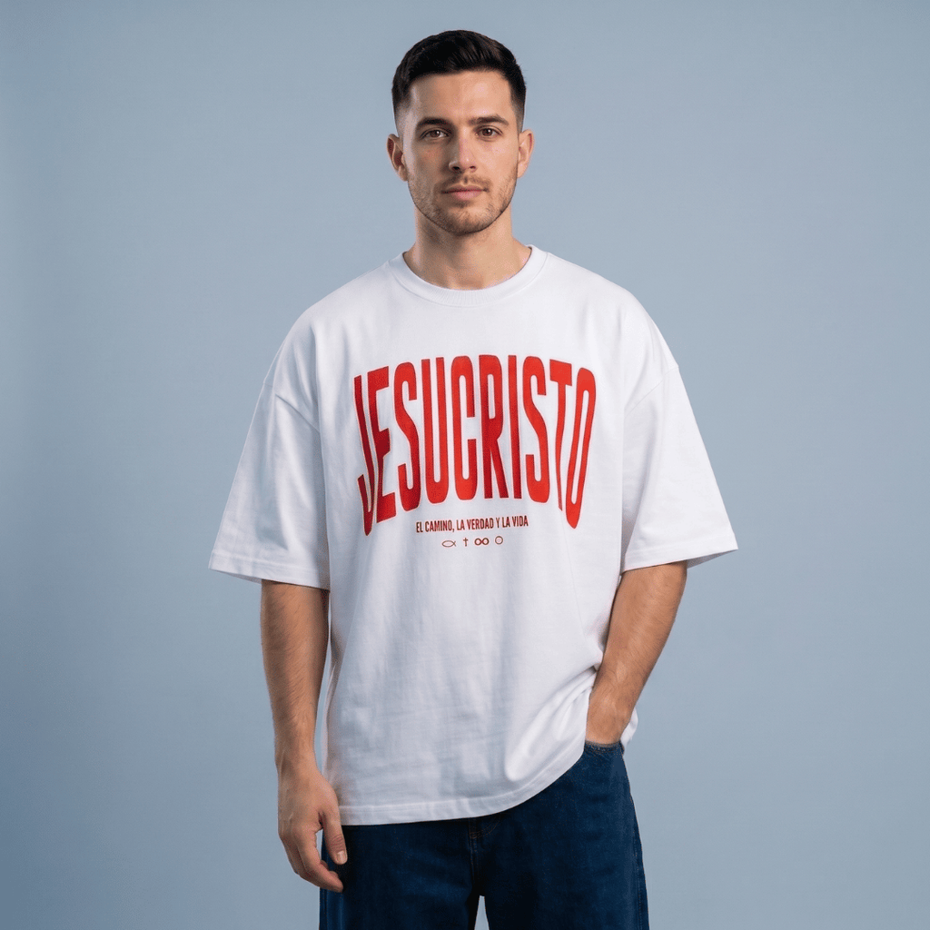 Tshirt oversized-ROJO JESUCRISTO EL CAMINO LA VERDAD Y LA VIDA / HOMBRE