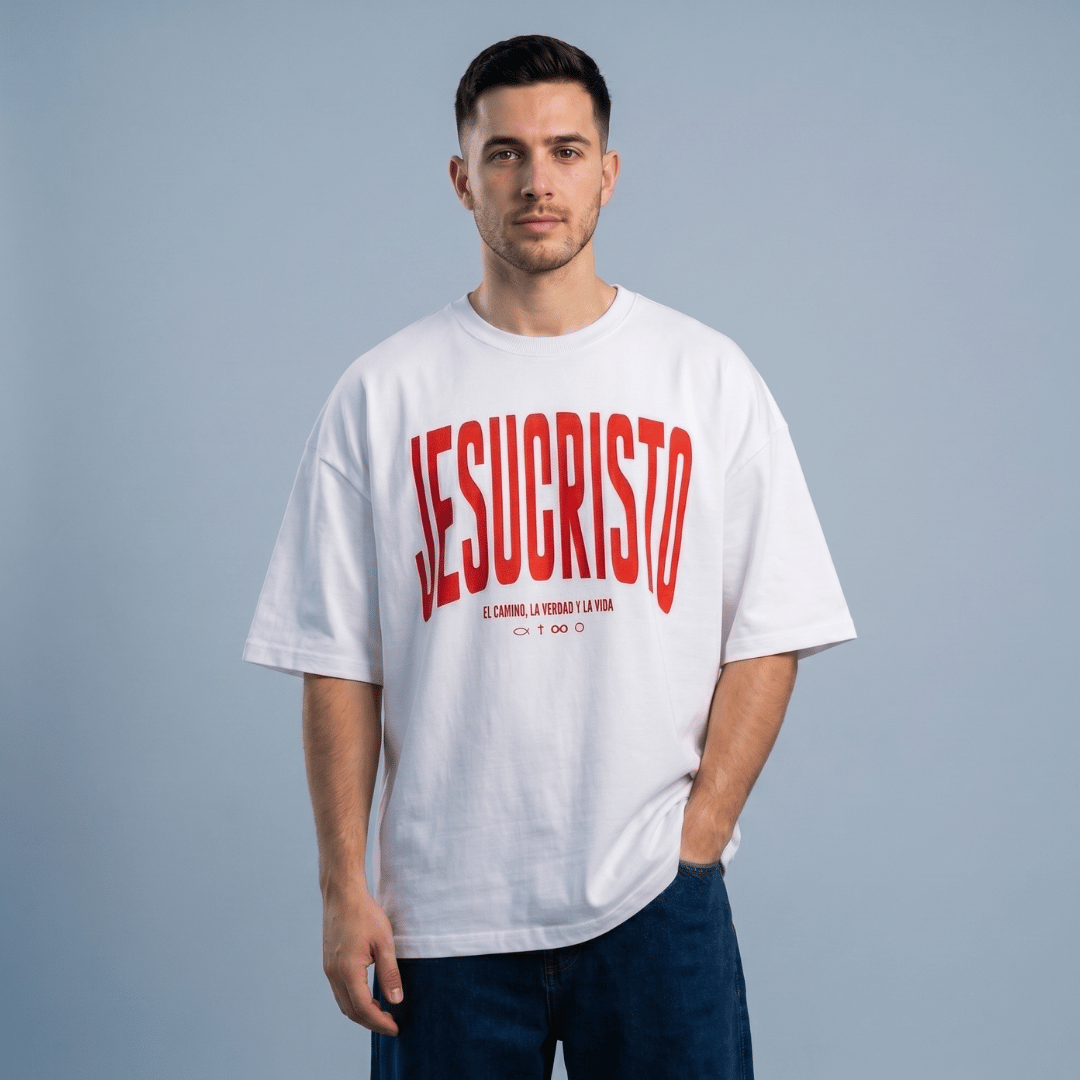 Tshirt oversized-ROJO JESUCRISTO EL CAMINO LA VERDAD Y LA VIDA / HOMBRE