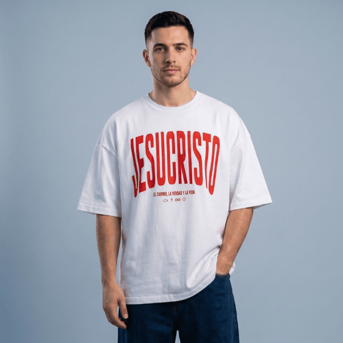 Tshirt oversized-ROJO JESUCRISTO EL CAMINO LA VERDAD Y LA VIDA / HOMBRE