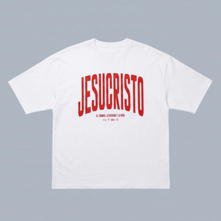 Tshirt oversized-ROJO JESUCRISTO EL CAMINO LA VERDAD Y LA VIDA