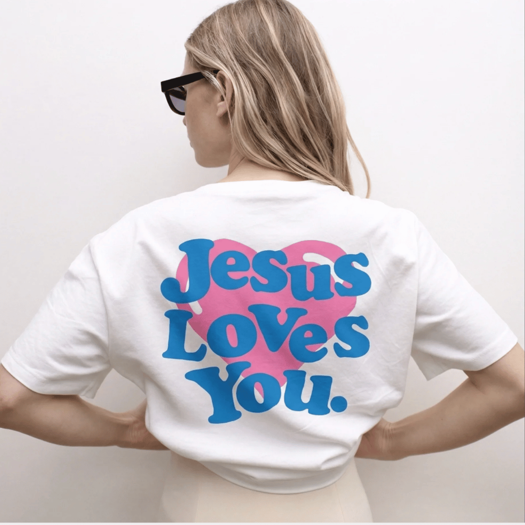JESUS LOVES YOUS CORAZON ROSADO / MUJER