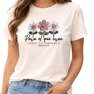 CAMISETA FLORES AL QUE CREE / MUJER