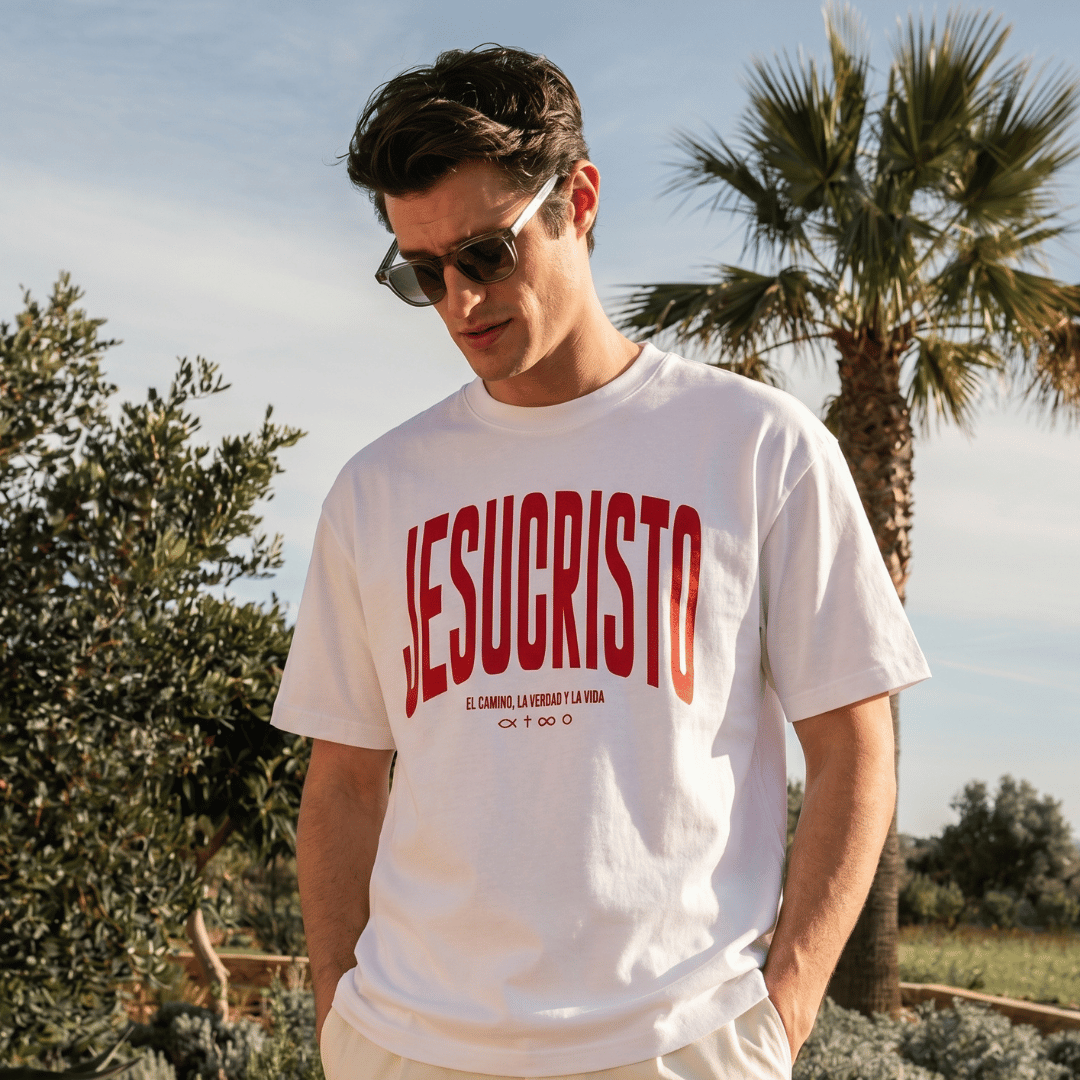 Tshirt oversized-ROJO JESUCRISTO EL CAMINO LA VERDAD Y LA VIDA / HOMBRE