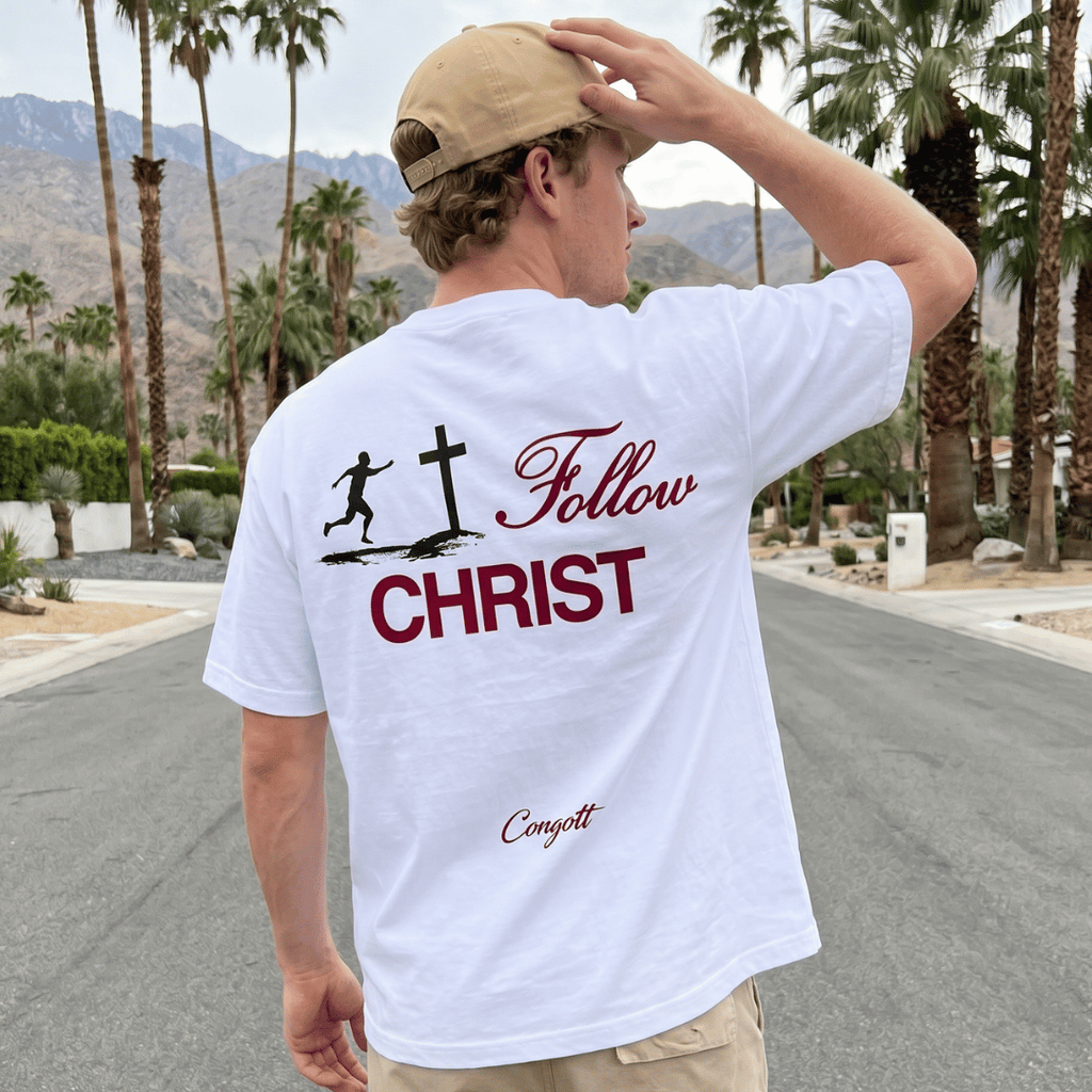 Tshirt-FOLLOW CHRIST/ (SIGUE A CRISTO)/ HOMBRE